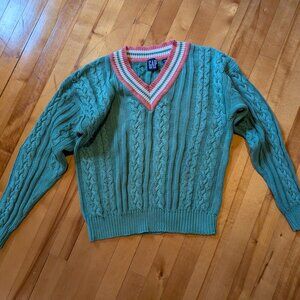 Vintage Gap V-Neck Mint + Pink Sweater